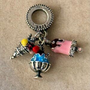 Ice Cream Charm Dangle - Pink, Blue, crystal Accents fit Pandora bracelets
